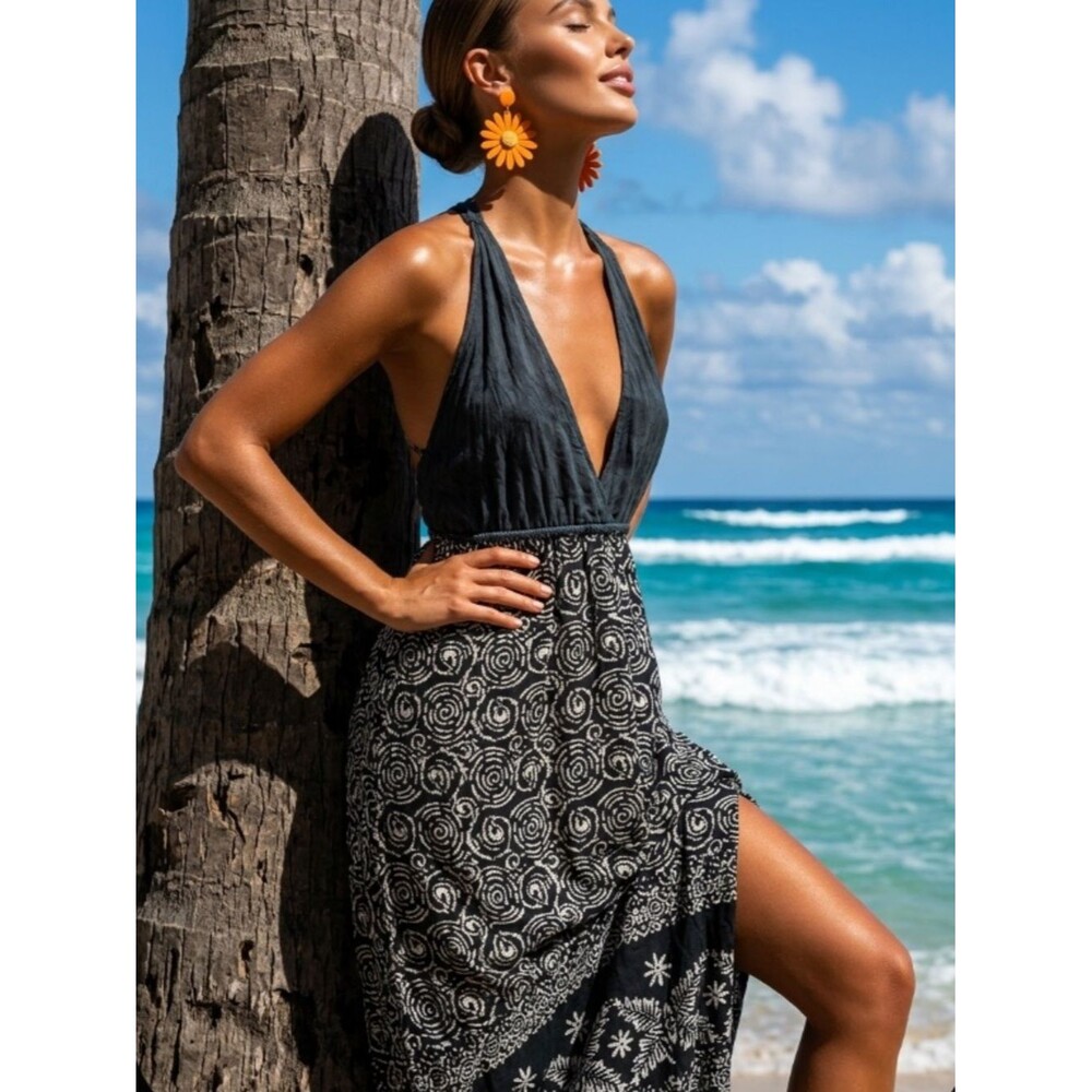 New Summer Maxi Dress Indigo Blue | Resort wear | Deep V Sleeveless Dress NWOT S